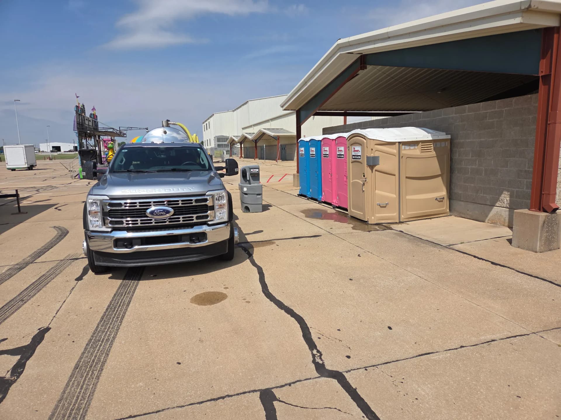 Brower Inc. portable restrooms delivered and set up at an outdoor event venue in Oklahoma