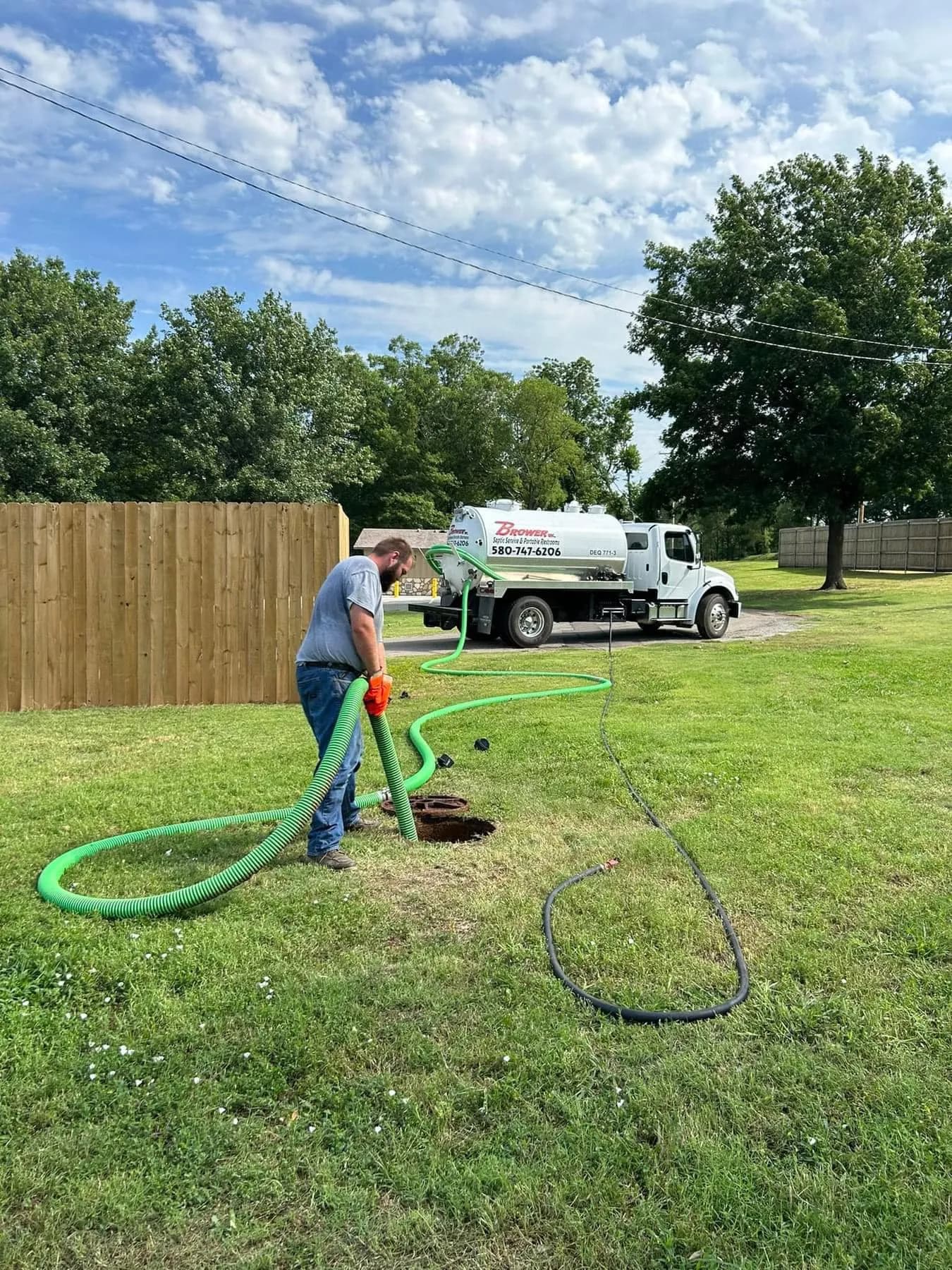 Brower Inc. septic pumping service at residential property in Newkirk, OK
