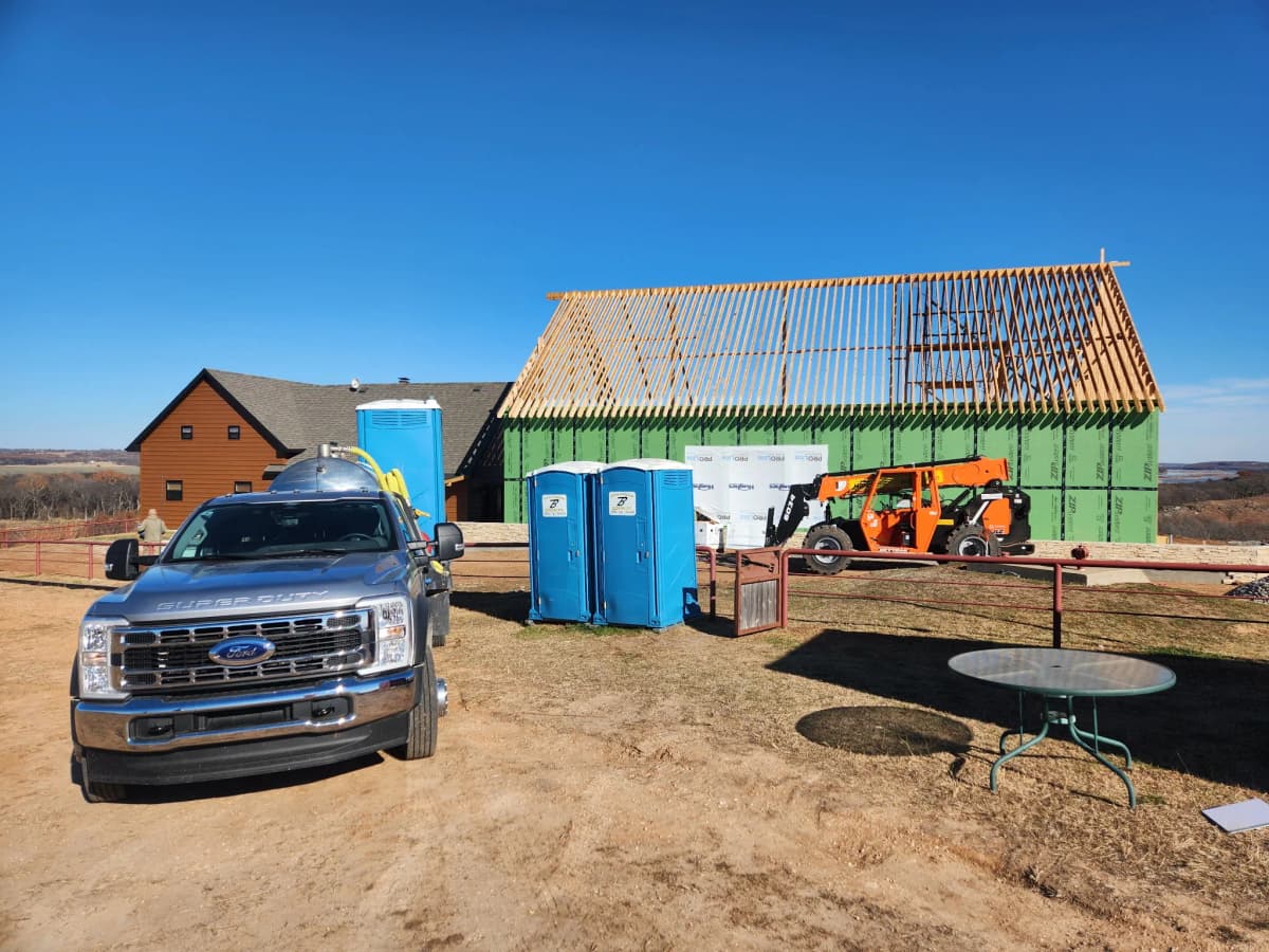 Brower Inc. fleet and portable restrooms ready for long-term rental in Newkirk, Oklahoma
